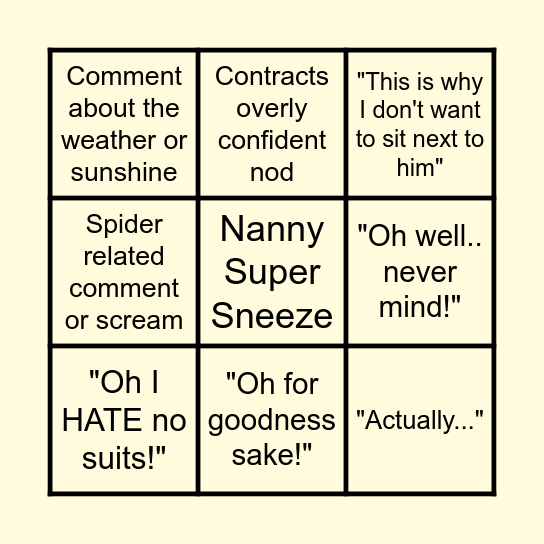 NANNY BINGO CARD Bingo Card