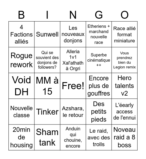 WoW: Midnight Bingo Card