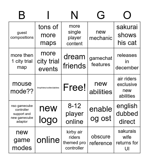 kirby faps Bingo Card