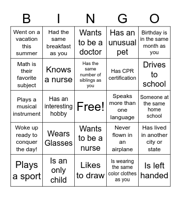 High School Classmate Bingo Card