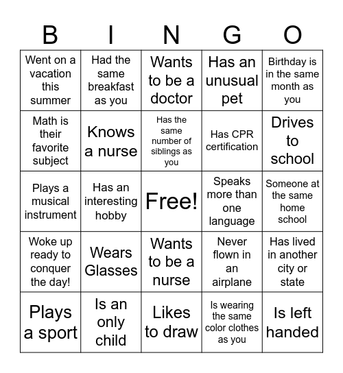 High School Classmate Bingo Card
