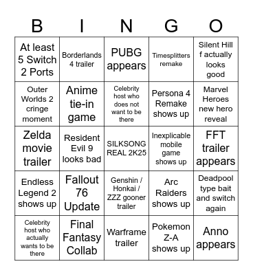 Gamescom 2025 Bingo Card