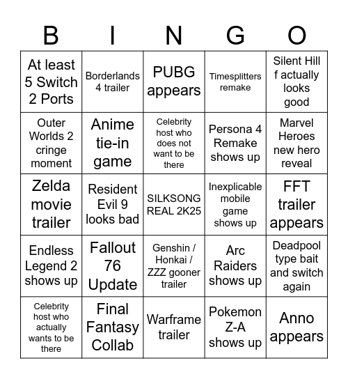 Gamescom 2025 Bingo Card