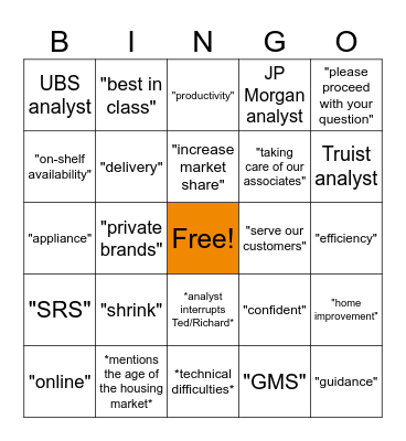 THD Earnings Bingo Card