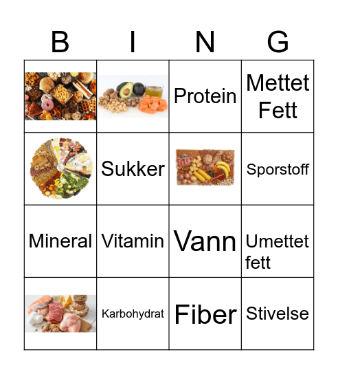 Næringsstoffene Bingo Card