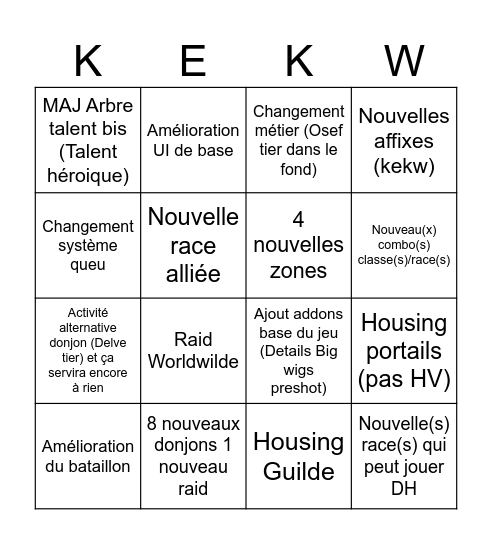 Wow Midnight reveal Bingo Card