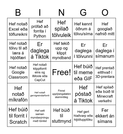 Tæknibingó Bingo Card