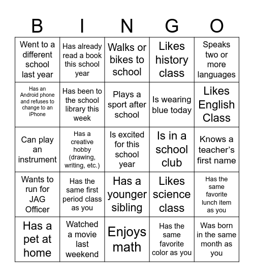 Untitled Bingo Card