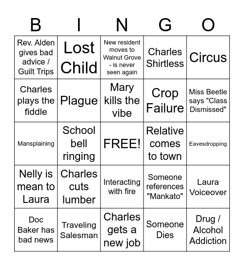 Little House on the Prairie Bingo Card