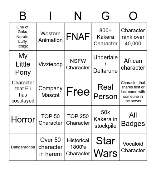 Mudae Bingo Card