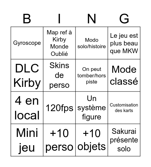 Nintendo Direct Bingo Card