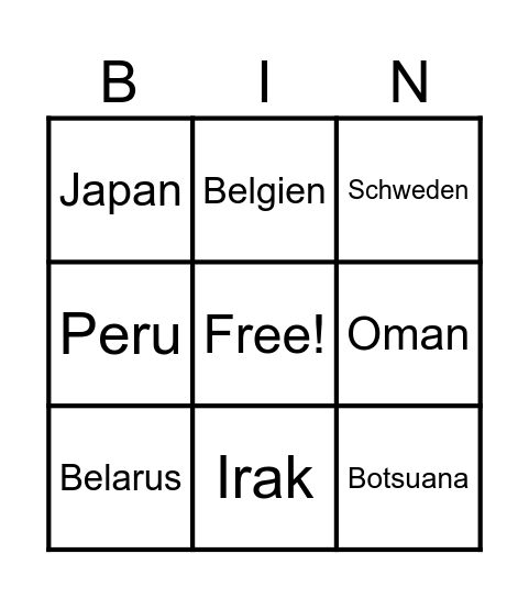 Länder Bingo Card