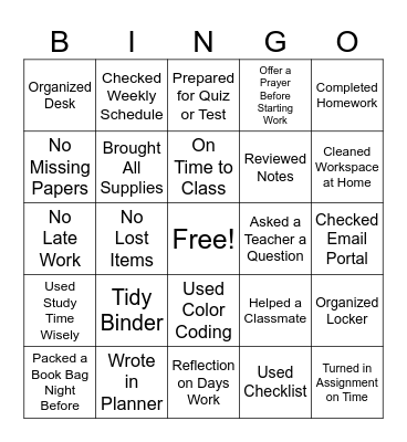 Daily Habits Bingo Card
