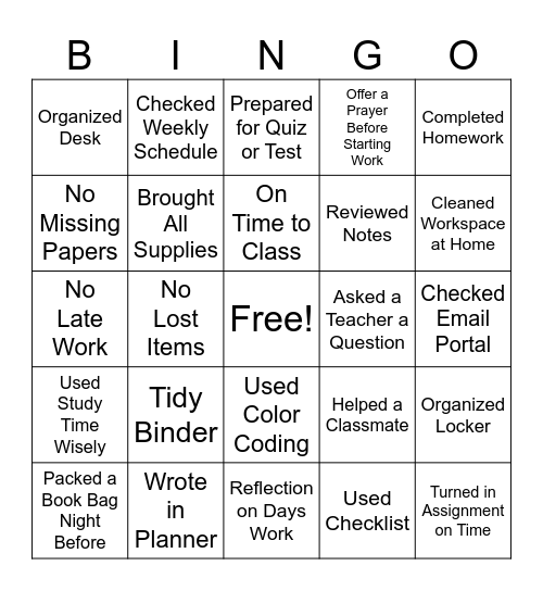 Daily Habits Bingo Card