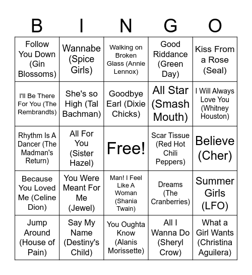 Music Bingo Card