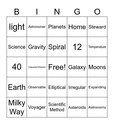 Earth Science Lesson 1 Bingo Card