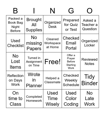 Daily Habits Bingo Card