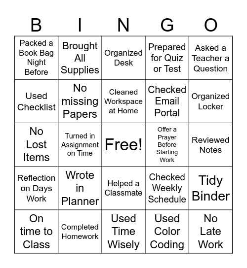 Daily Habits Bingo Card