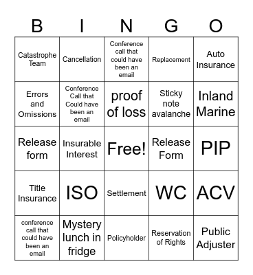 Fortner Insurance Bingo Card #9 Bingo Card