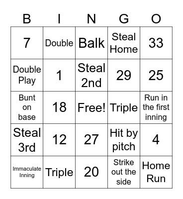 Baseball Bingo Card