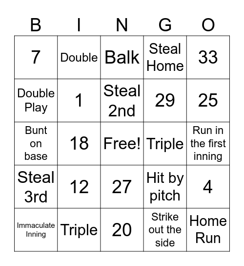 Baseball Bingo Card
