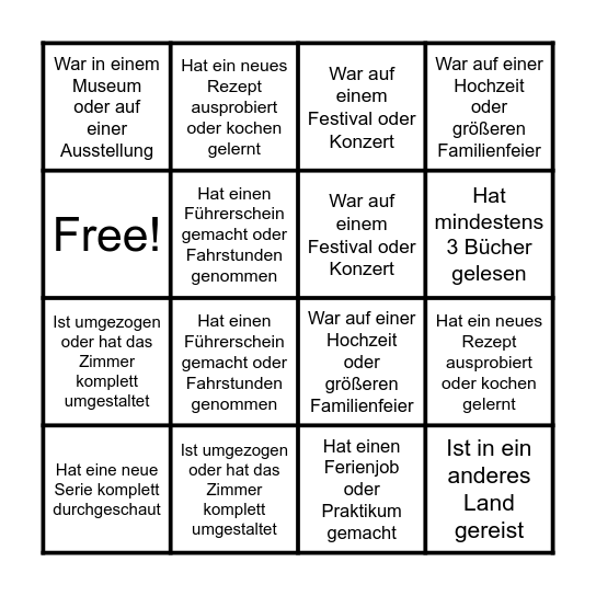 Sommerferien Bingo Card