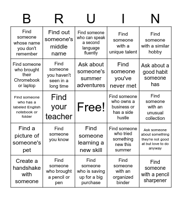 Getting to Know You Bingo Card