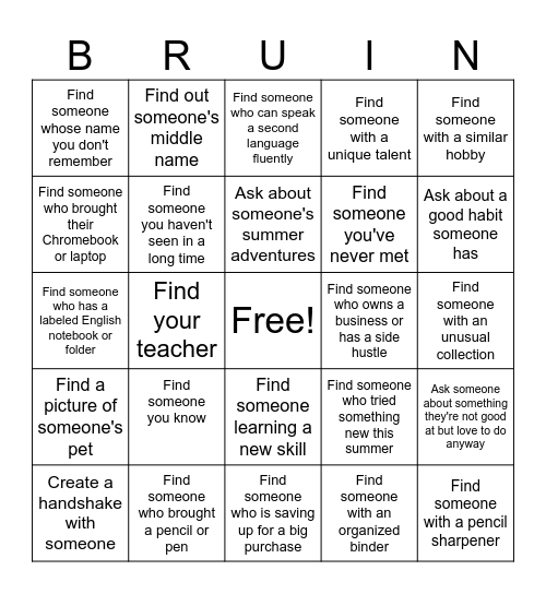 Getting to Know You Bingo Card