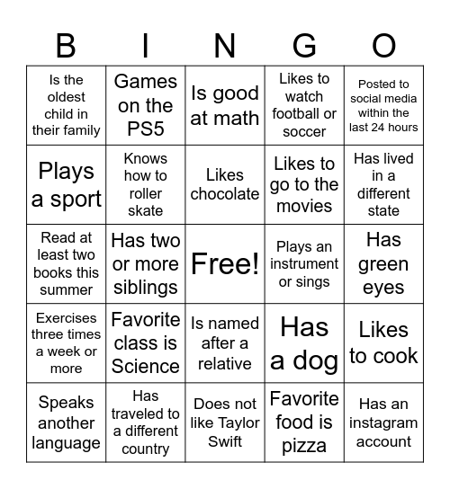 Mingle Bingo Card