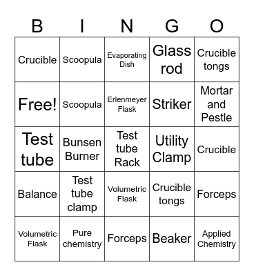 Unit 1 - Intro to Chem Lab equipment and safety Bingo Card