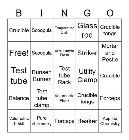 Unit 1 - Intro to Chem Lab equipment and safety Bingo Card