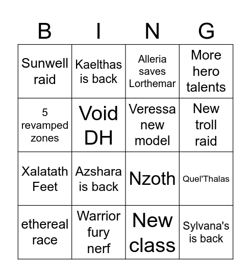 WoW: Midnight Bingo Card