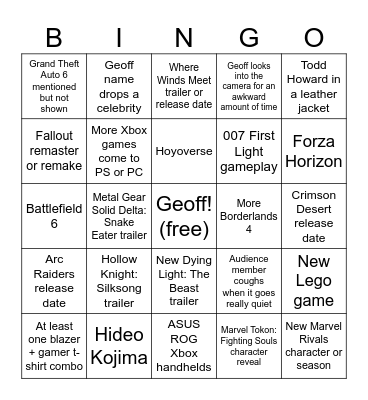 Gamescom 2025 Bingo Card