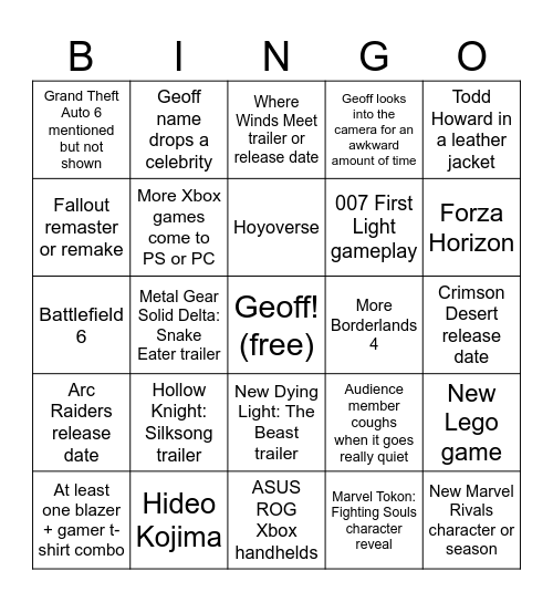 Gamescom 2025 Bingo Card