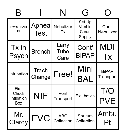 Respiratory Care Week BINGO! Bingo Card