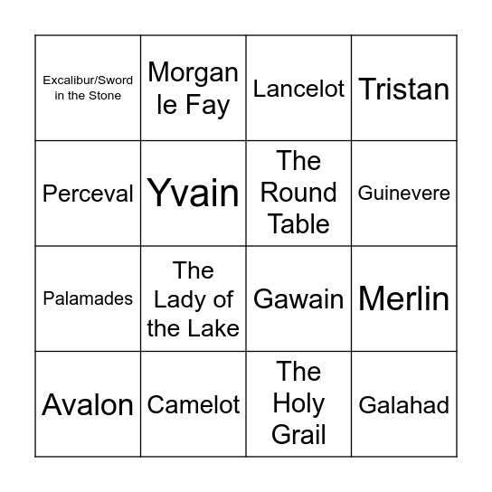 Arthuriana Bingo Card