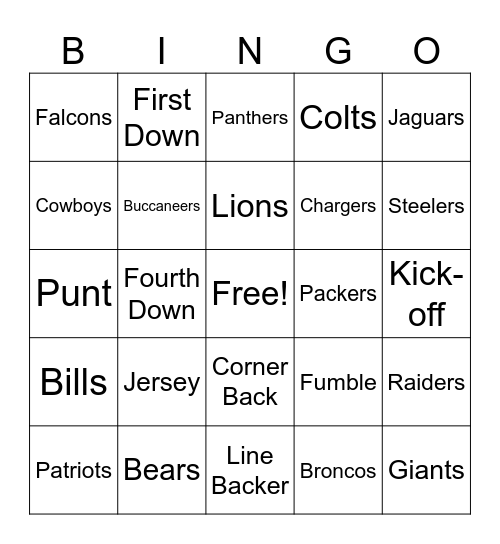 NFL BINGO Card