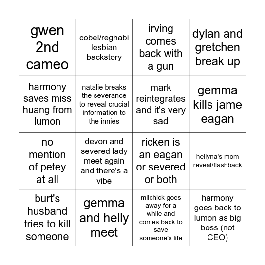 severance predictions Bingo Card