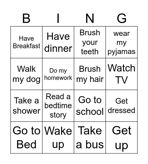 Daily Routine Bingo Card