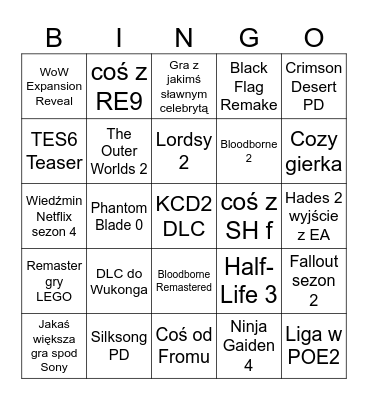 Gamescom wg jfurs2@sgb.pl Bingo Card