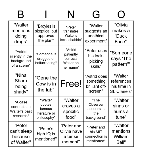 Explore Sesame Presents: Fringe (2008) TV Show Bingo Card