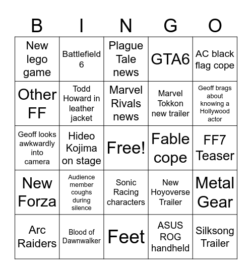 Gamescom 2025 Bingo Card