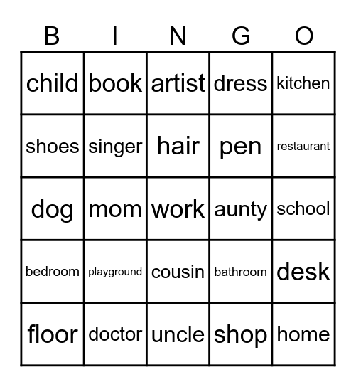 nouns Bingo Card