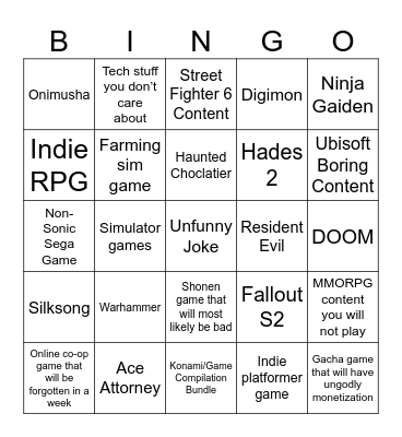 Gamescom Bingo Card Bingo Card