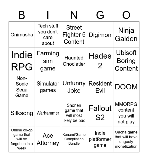 Gamescom Bingo Card Bingo Card