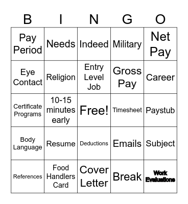 Summer Job Club Bingo Review Bingo Card