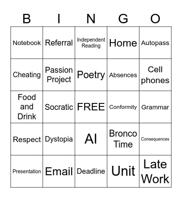 Syllabus Bingo Card