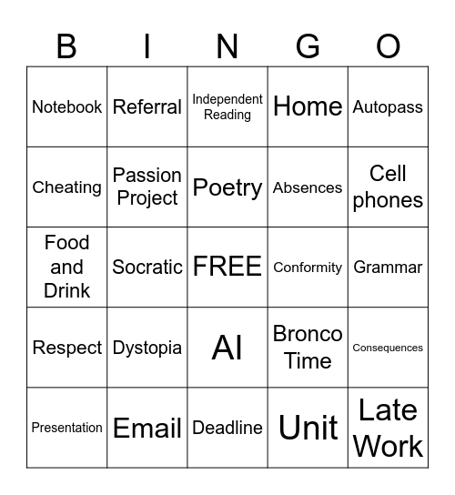 Syllabus Bingo Card