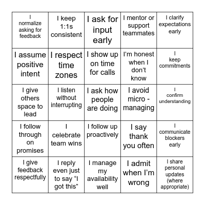 Trust Bingo – Self Reflection Bingo Card