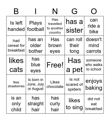 Getting to Know you! Bingo Card